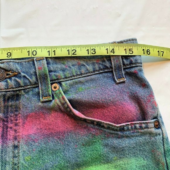 Vintage Levi's 550 Jean Denim Shorts Men 32‎ (31) USA Orange Tab Painted Altered - Picture 9 of 12